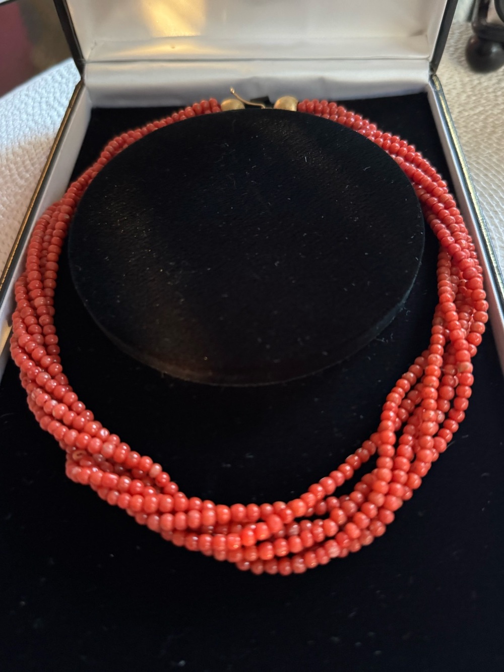 Vintage Natural Red Coral Bead strands twisted gold Necklace 16”